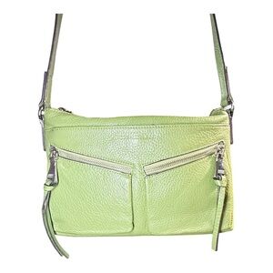 Aimee Kestenberg crossbody bag lime green leather w/tan fabric inside
